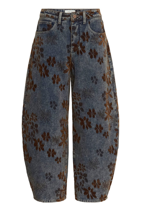 Cream Ramona Barrel Jeans - Brown Denim Flower
