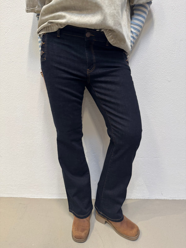 Isay Como Flare Button Jeans - Unwashed Denim