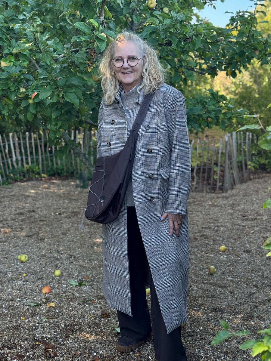 Cream Georg Long Coat - Grey Check