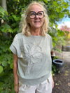 Cream Dela Knit Slipover w Deco - Mulled Basil Melange