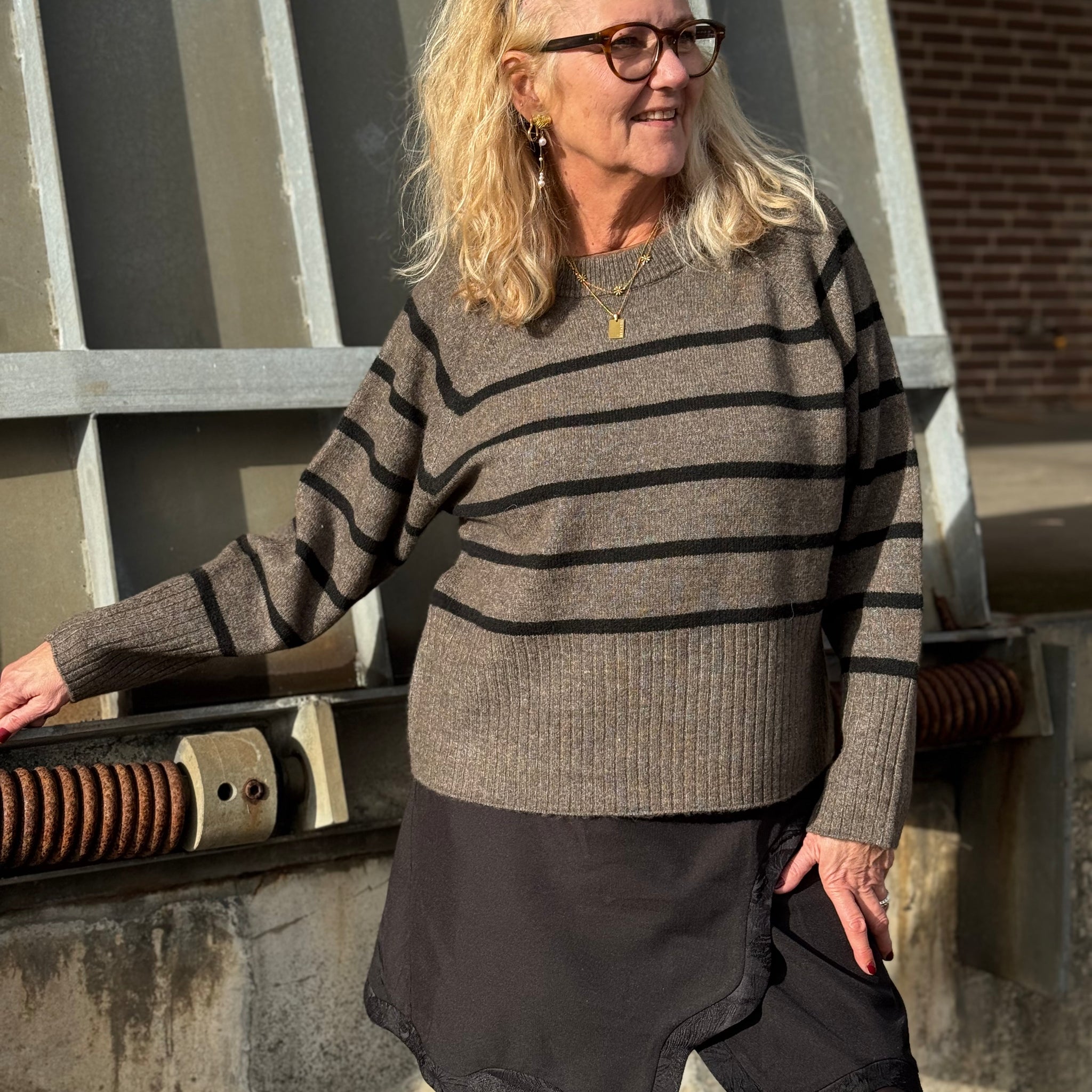 Kaffe Erin Knit Pullover - Morel Melange Black Stripe
