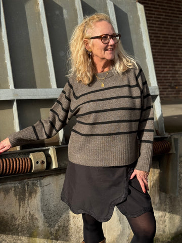 Kaffe Erin Knit Pullover - Morel Melange Black Stripe