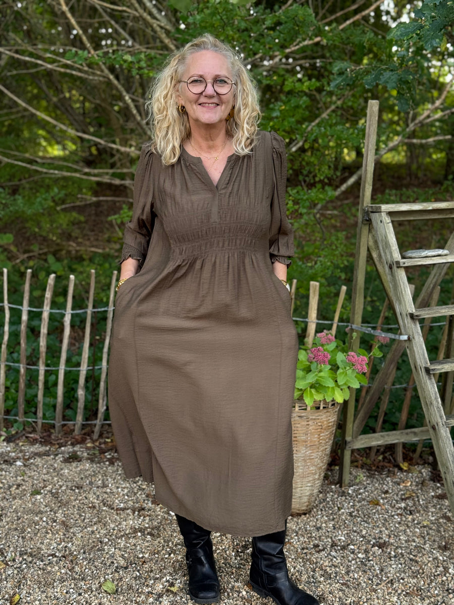 Isay Ane V-Neck Dress - Dark Khaki