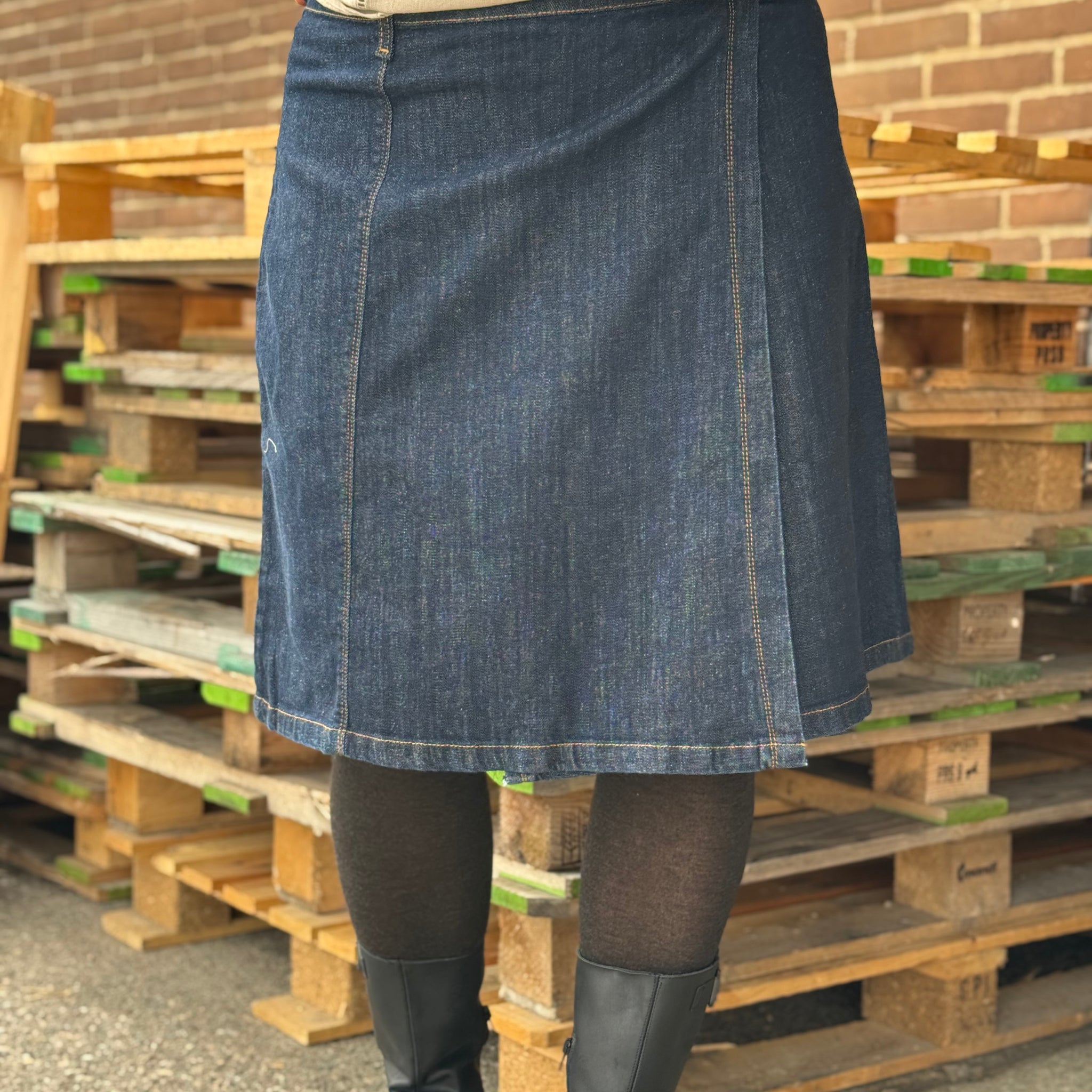 Black Colour Russel Short Wrap Skirt - Dark Denim