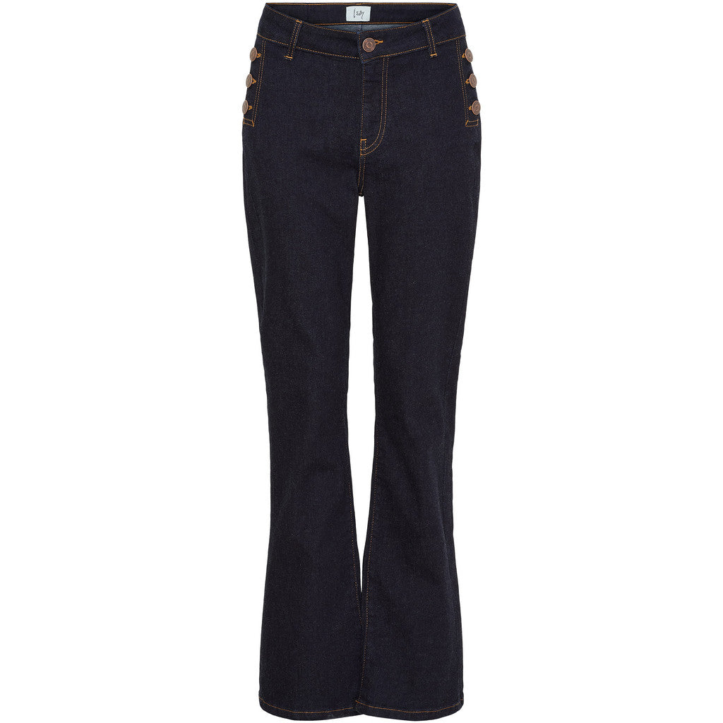 Isay Como Flare Button Jeans - Unwashed Denim