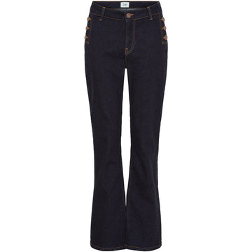 Isay Como Flare Button Jeans - Unwashed Denim