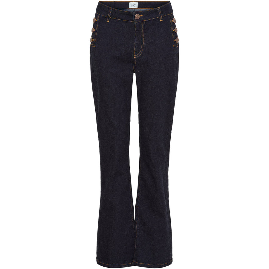 Isay Como Flare Button Jeans - Unwashed Denim