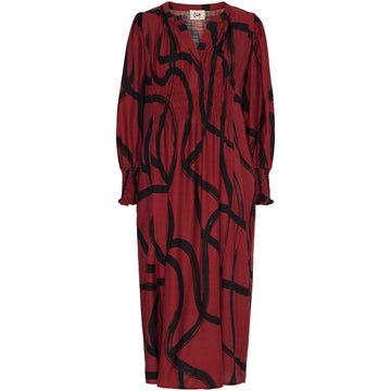 Isay Ane V-Neck Dress - Black On Red
