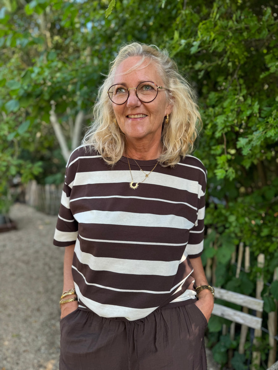 Kaffe Winny 1/2 T-shirt - Coffee Bean/Turtledove Stripe