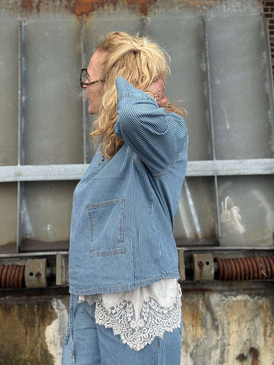 Culture Ayna Shirtjacket - White/Blue Stripe