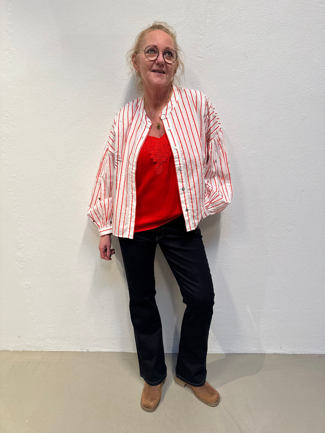 Cream Anna Top - High Risk Red