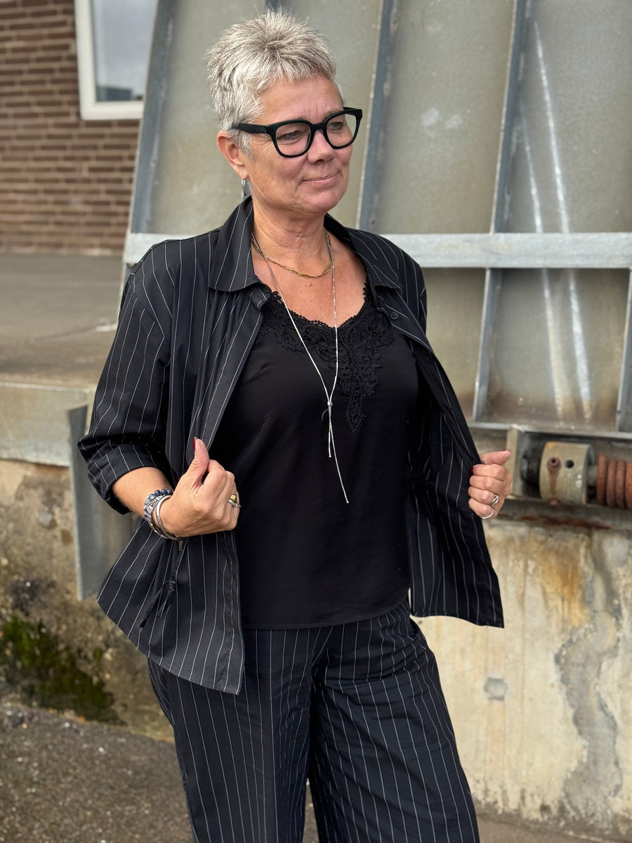 Isay Sigga Striped Jacket - Black Pinstripe