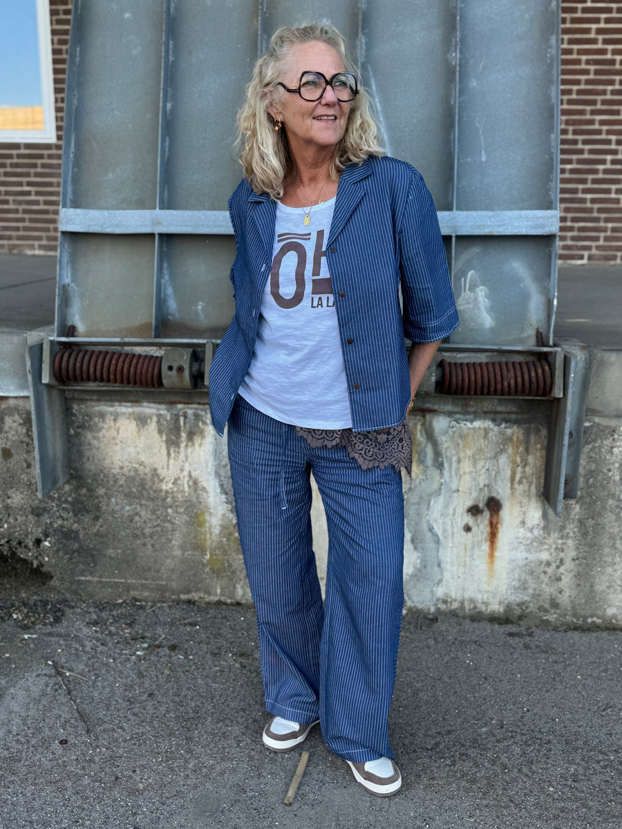 Cream Agate Pant - Rossland Pinstriped Denim