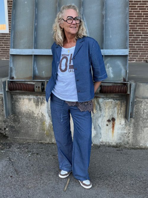 Cream Agate Boxy Shirt - Rossland Pinstriped Denim