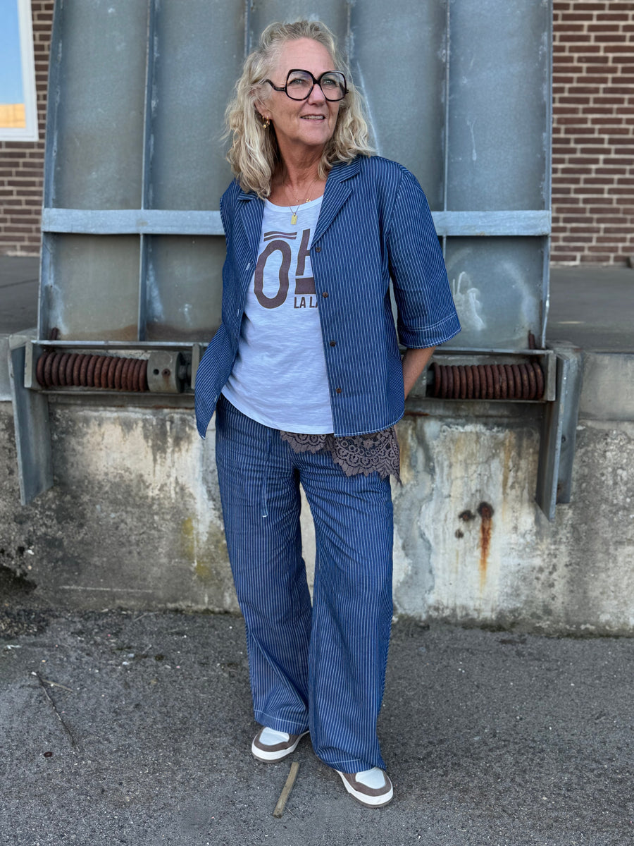 Cream Agate Boxy Shirt - Rossland Pinstriped Denim