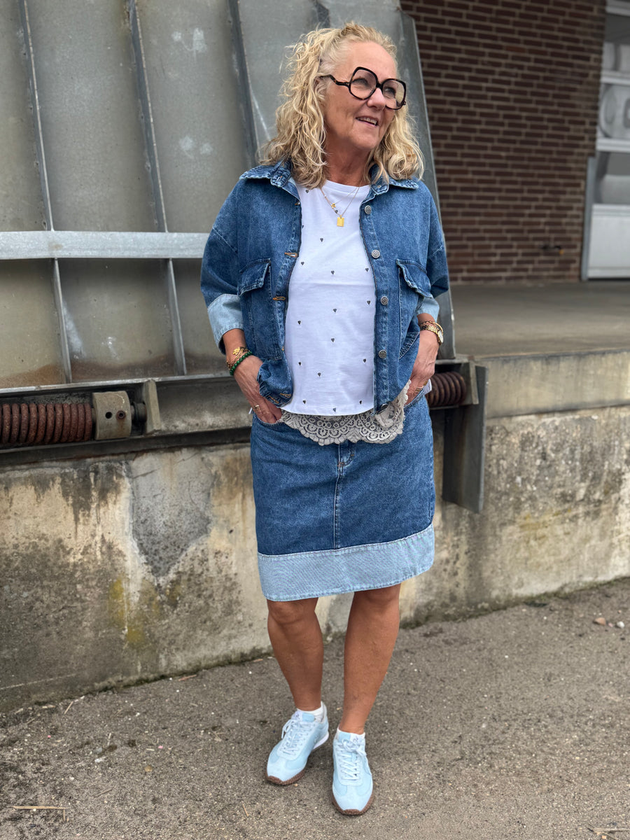 Black Colour Izzy Denim Jacket - Mid Blue