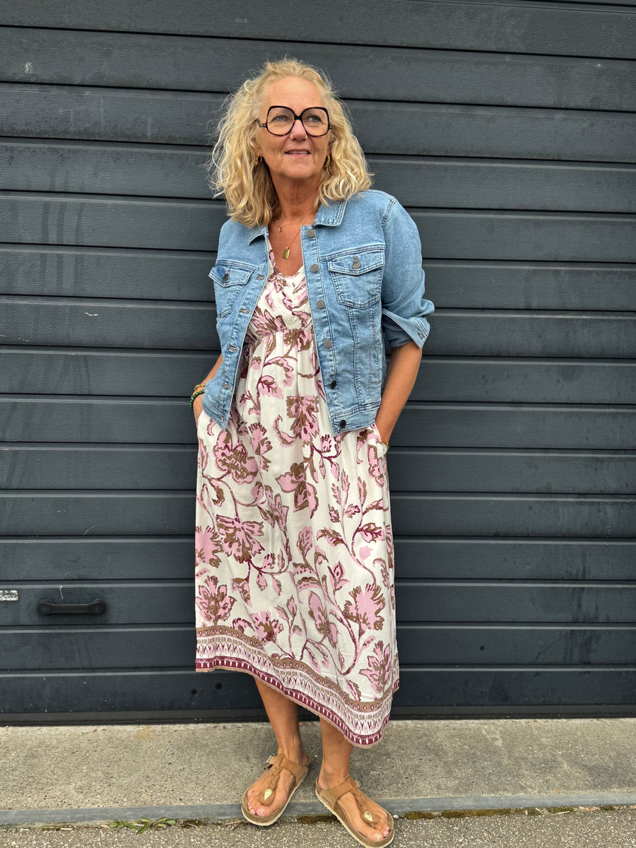 Cream Tiah Smock Dress - Pink Flower