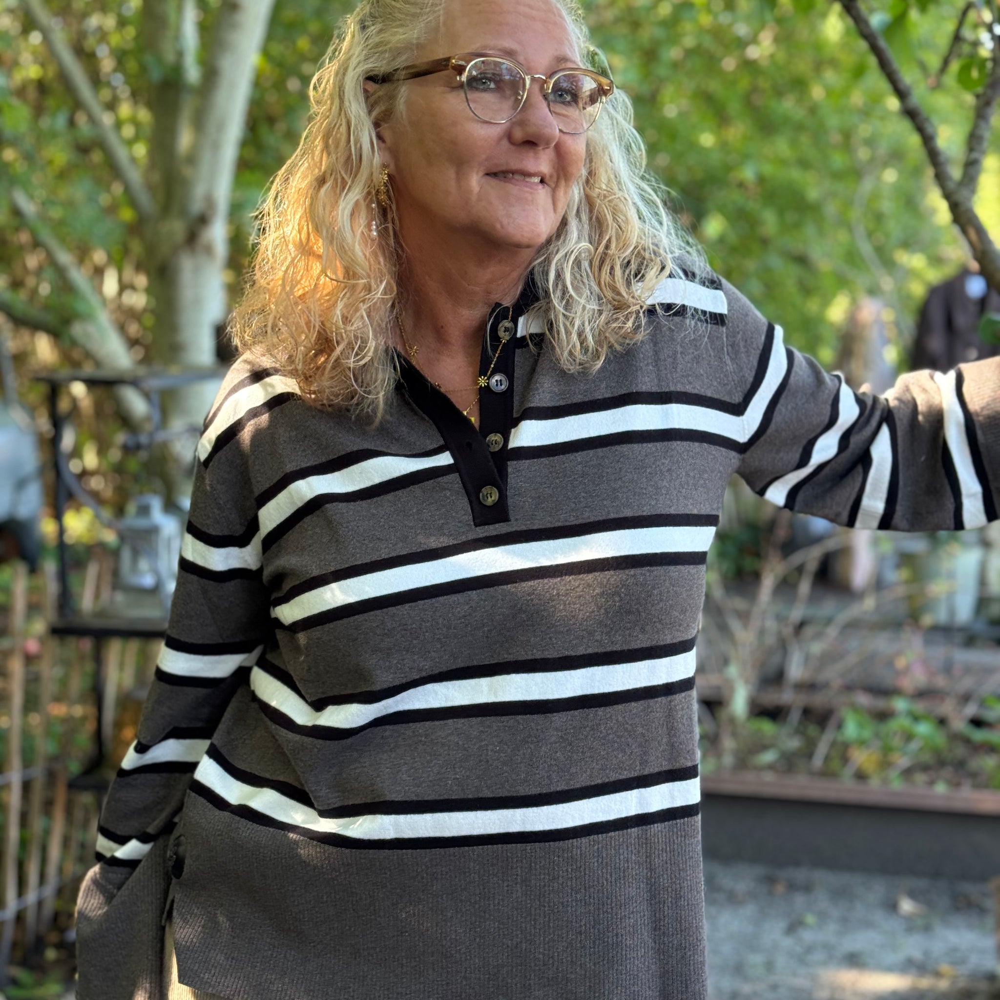 Isay Frigga Polo Pullover - Potato Melange Stripe