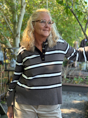 Isay Frigga Polo Pullover - Potato Melange Stripe