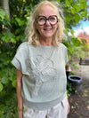 Cream Dela Knit Slipover w Deco - Mulled Basil Melange