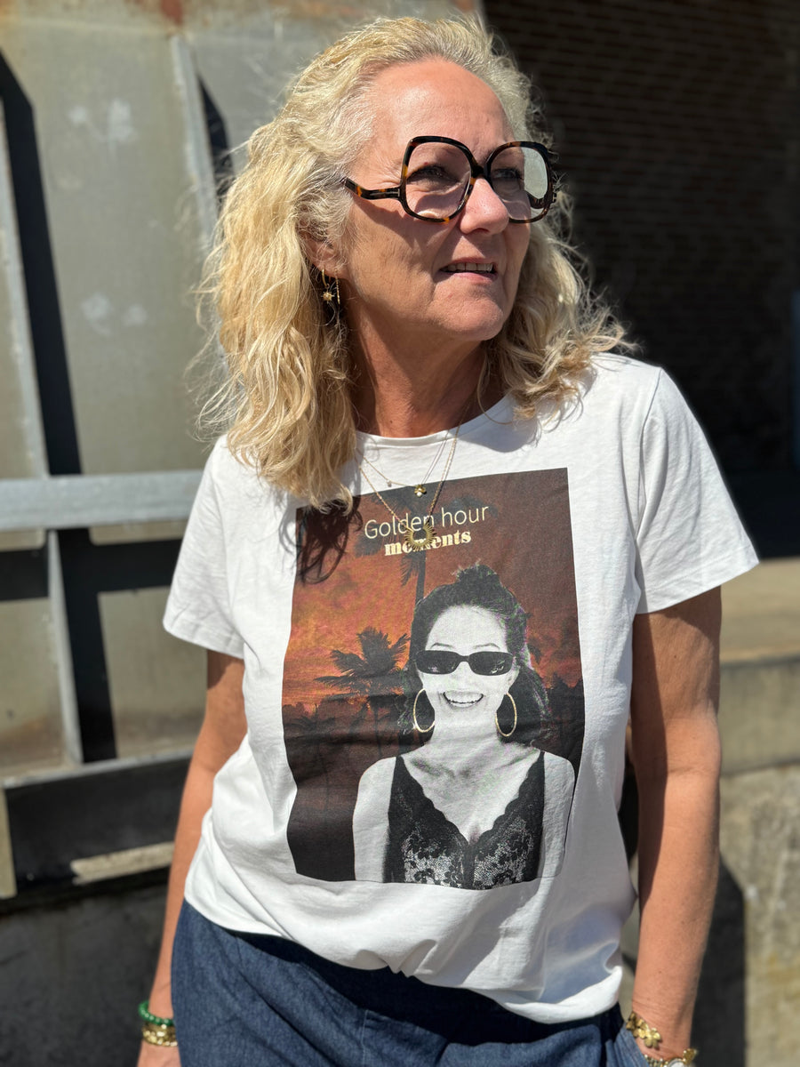 Cream Strina T-shirt - Brown Golden Hour Collage