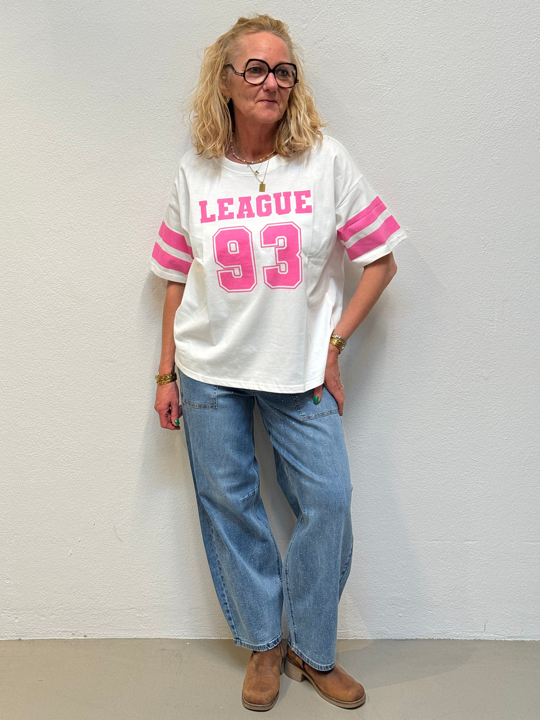 Kaffe Hally T-shirt - Chalk/Pink Power