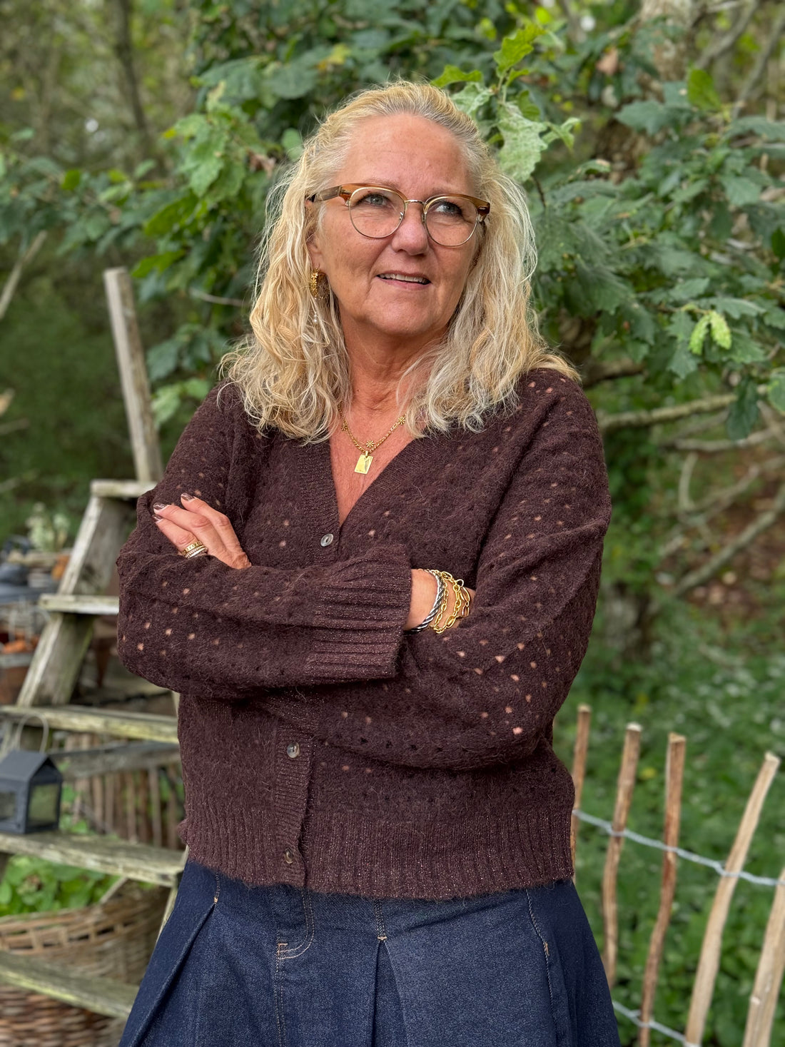 Nümph Riette Dot Pointelle Cardigan - Black Coffee