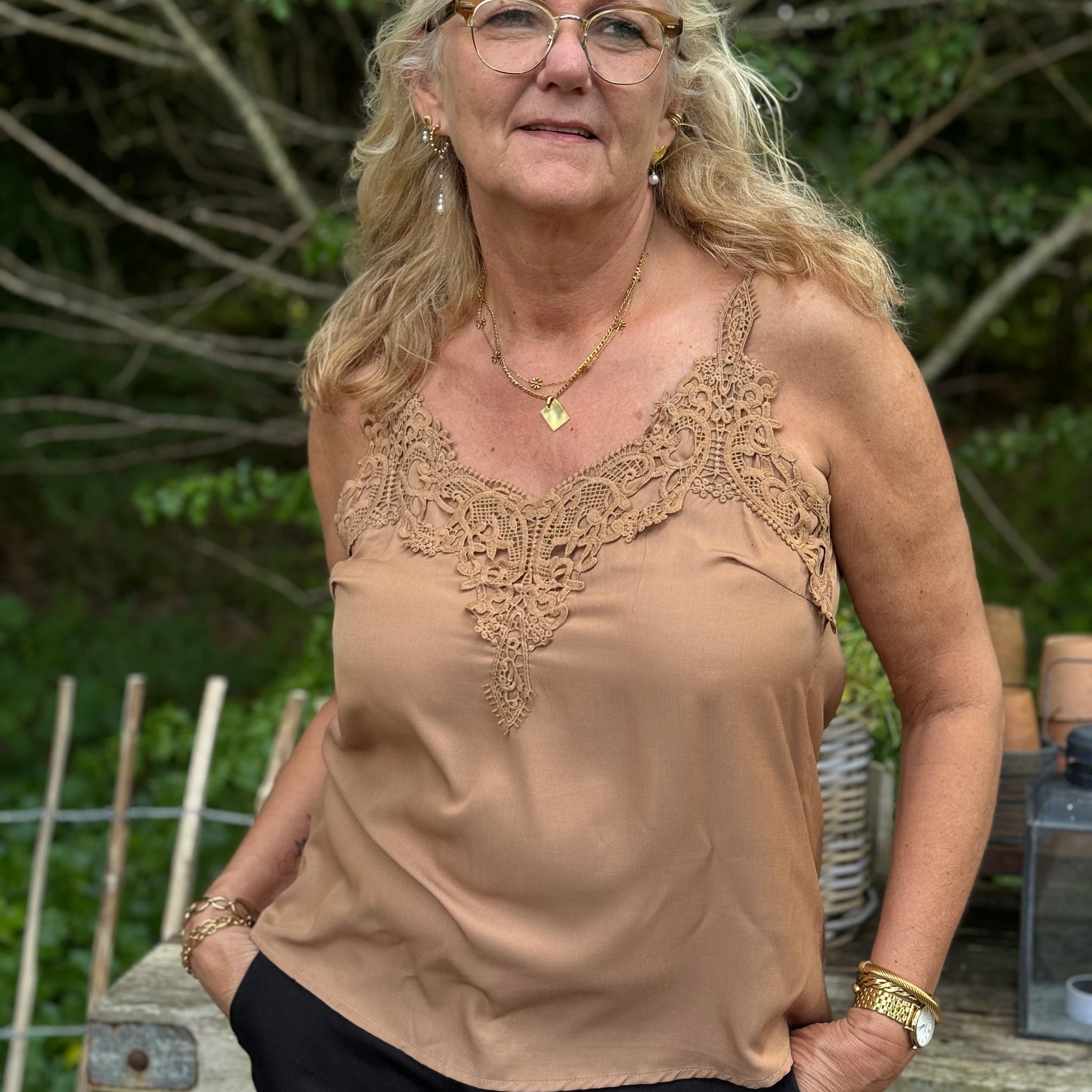 Cream Anna Top - Cinnamon Swirl