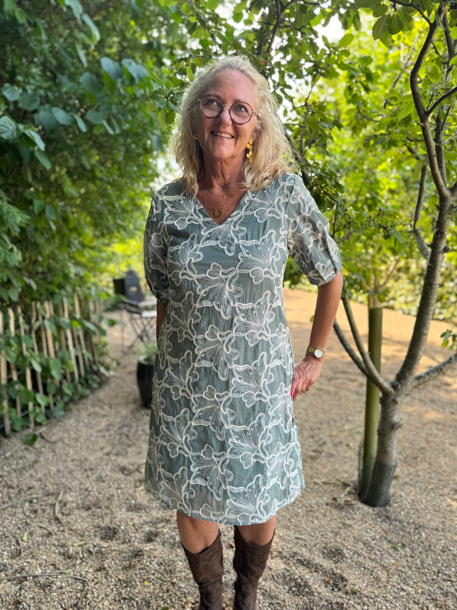 Cream Torli Short Dress - Mulled Basil