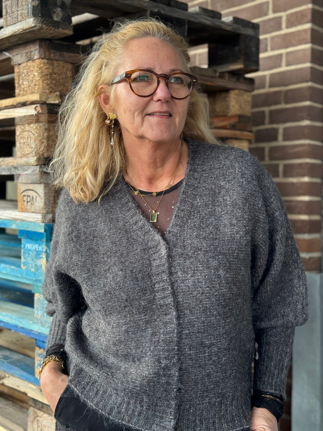 Kaffe Cuba Knit Cardigan - Dark Grey Melange