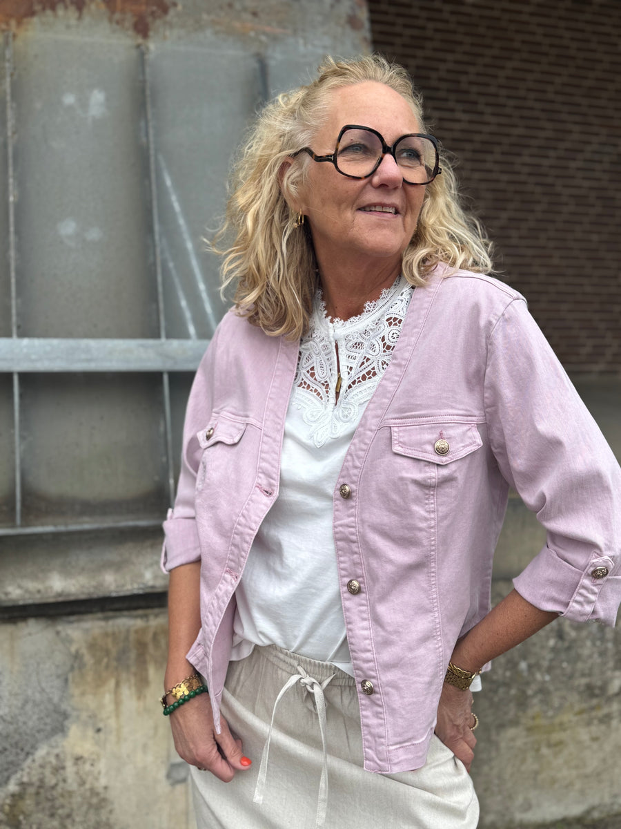 Cream Visti Twill Jacket - Pink Nectar