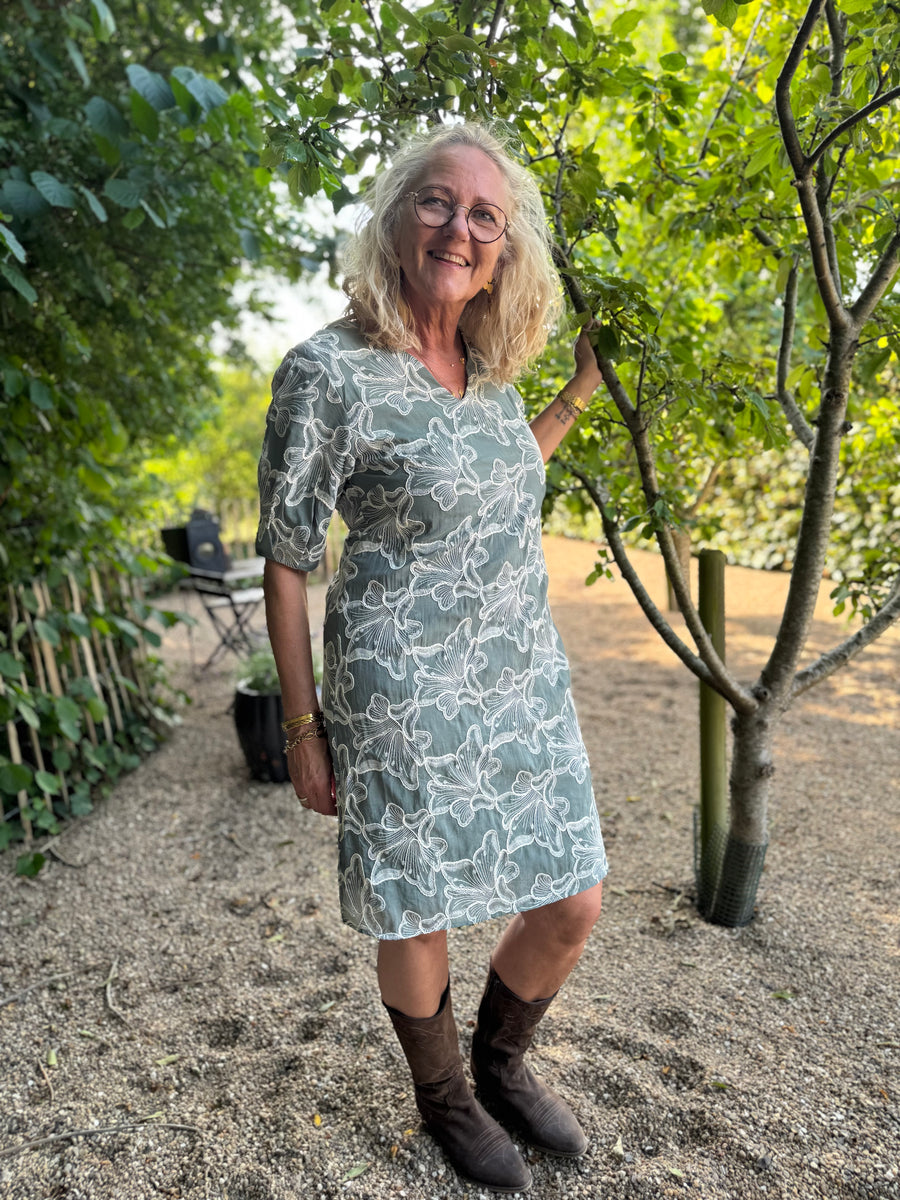 Cream Torli Short Dress - Mulled Basil