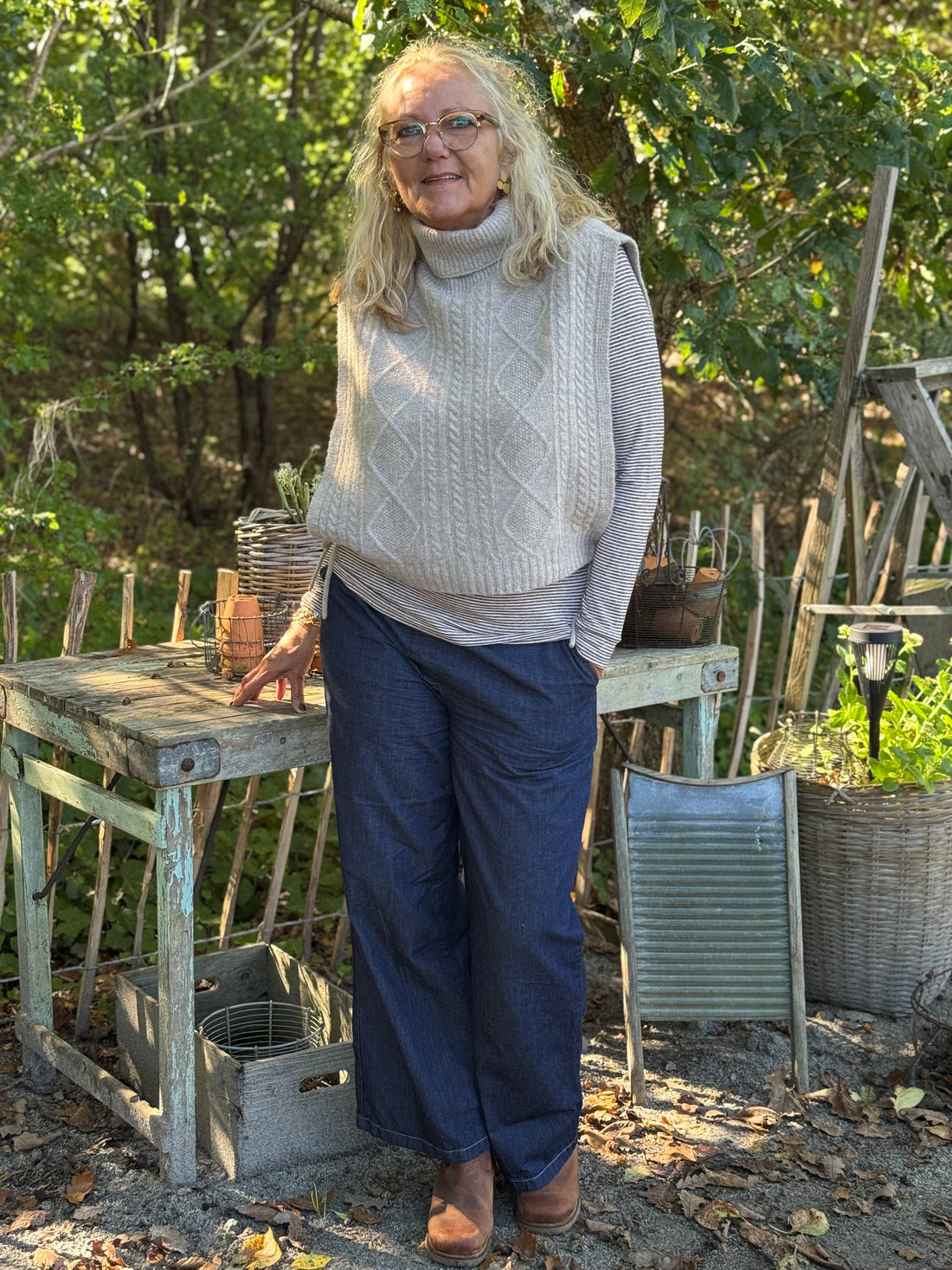 Cream Frina Knit Slipover - Cobblestone Melange