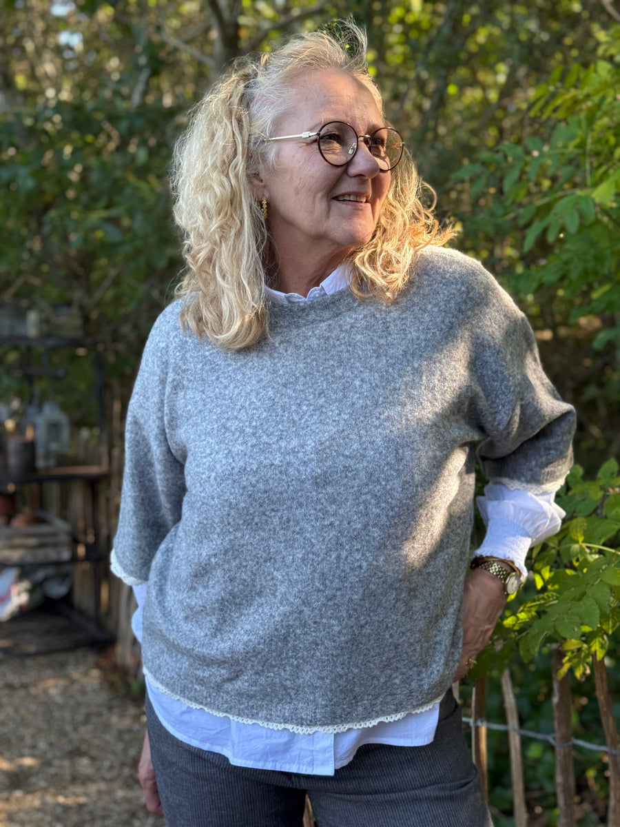 Cream Kibana Knit Pullover - Grey Melange