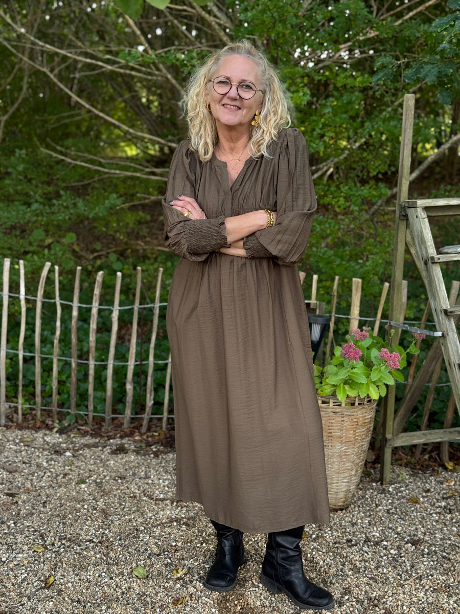 Isay Ane V-Neck Dress - Dark Khaki