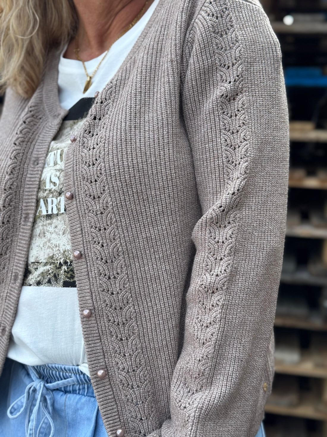 Cream Dela Cardigan - Fossil Melange