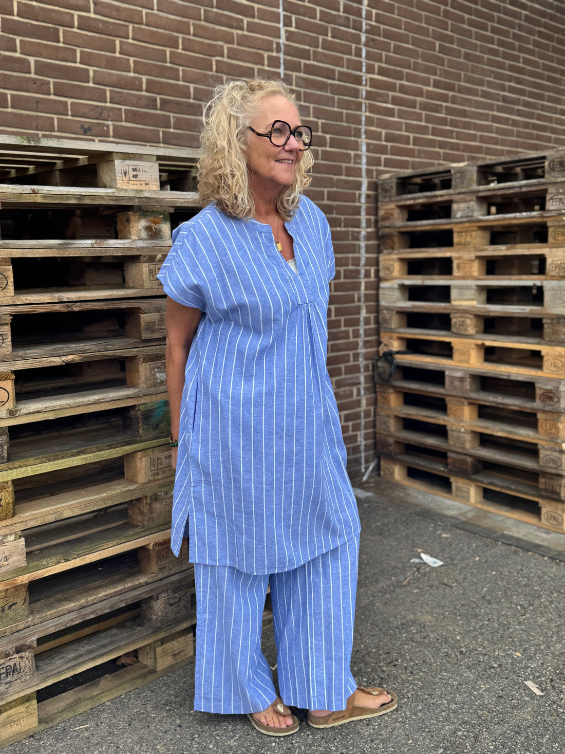 Culture Arletty Dress - Powder Blue/ Gardenia Stripe