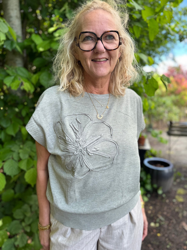 Cream Dela Knit Slipover w Deco - Mulled Basil Melange