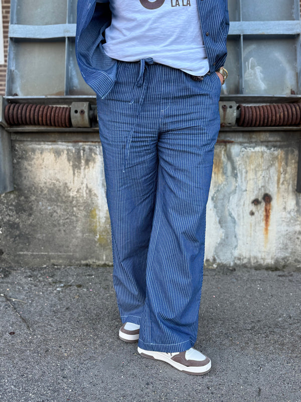 Cream Agate Pant - Rossland Pinstriped Denim