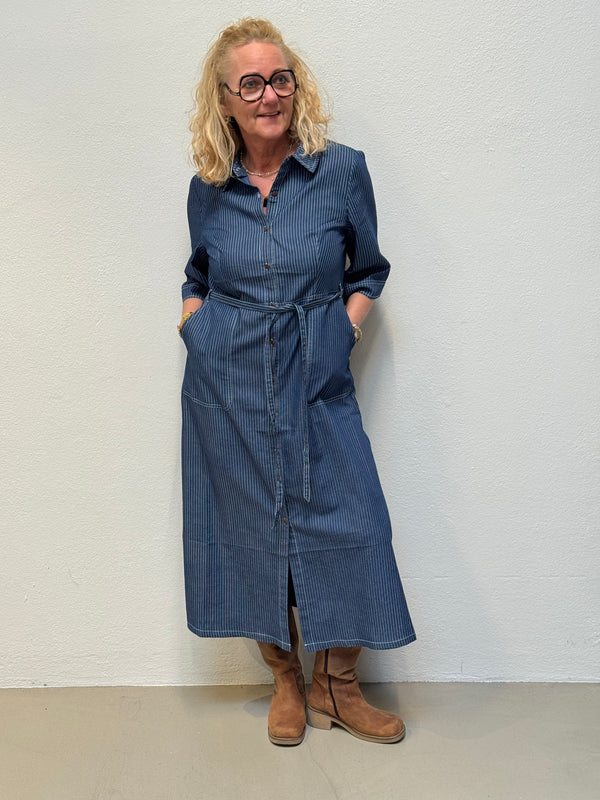 Cream Agate Dress - Rossland Pinstriped Denim