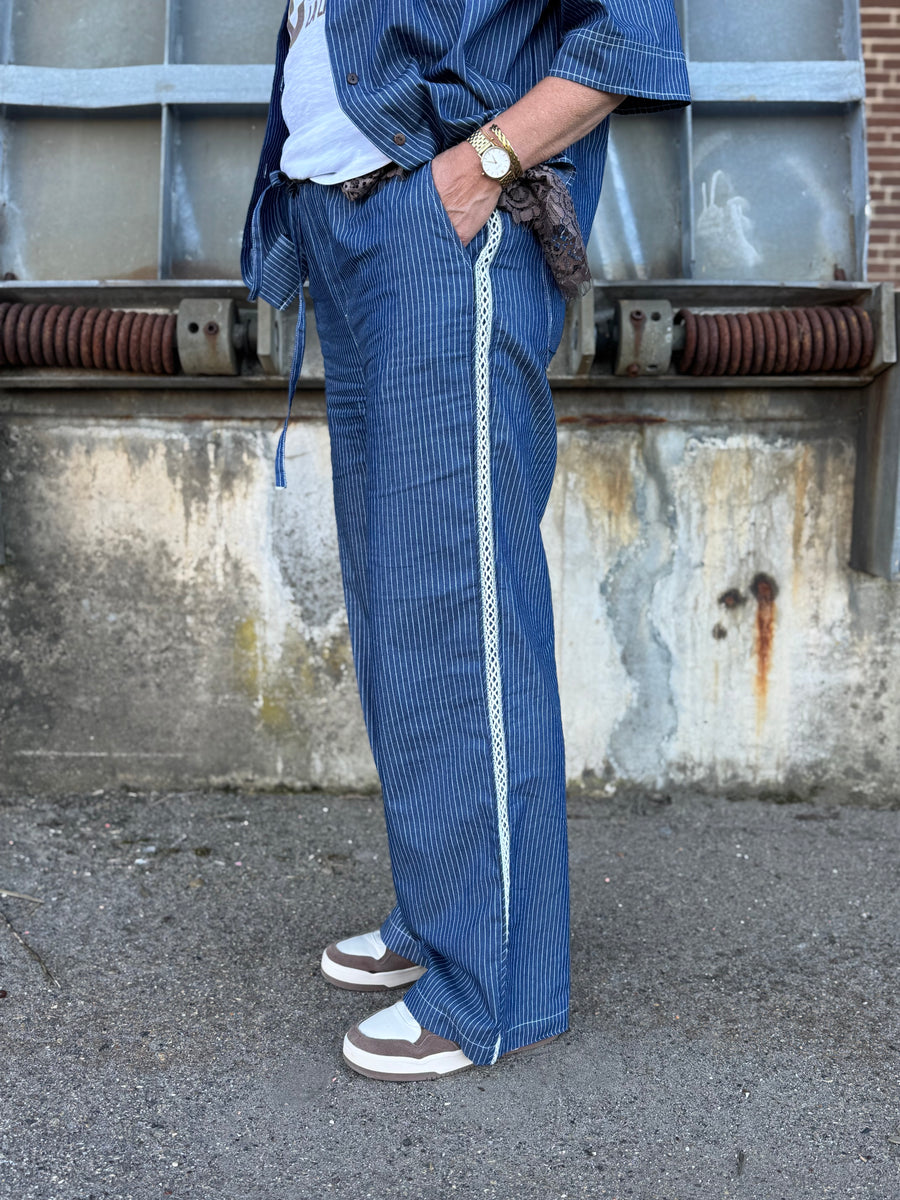 Cream Agate Pant - Rossland Pinstriped Denim