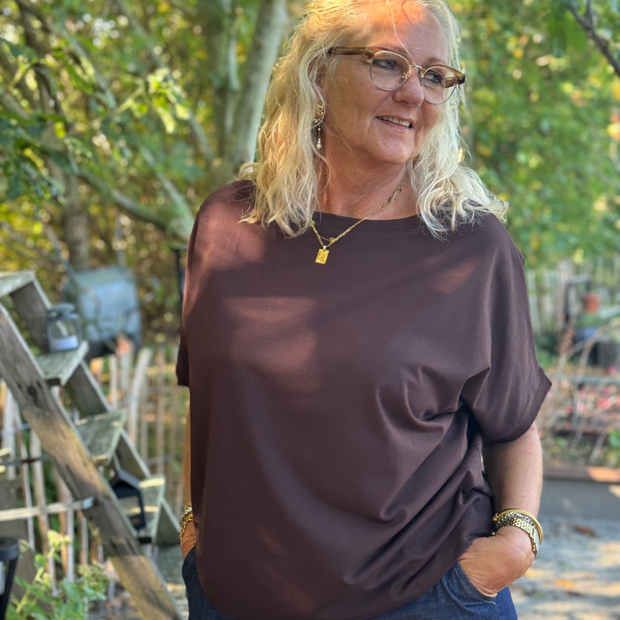 Black Colour May Loose Blouse - Coffee