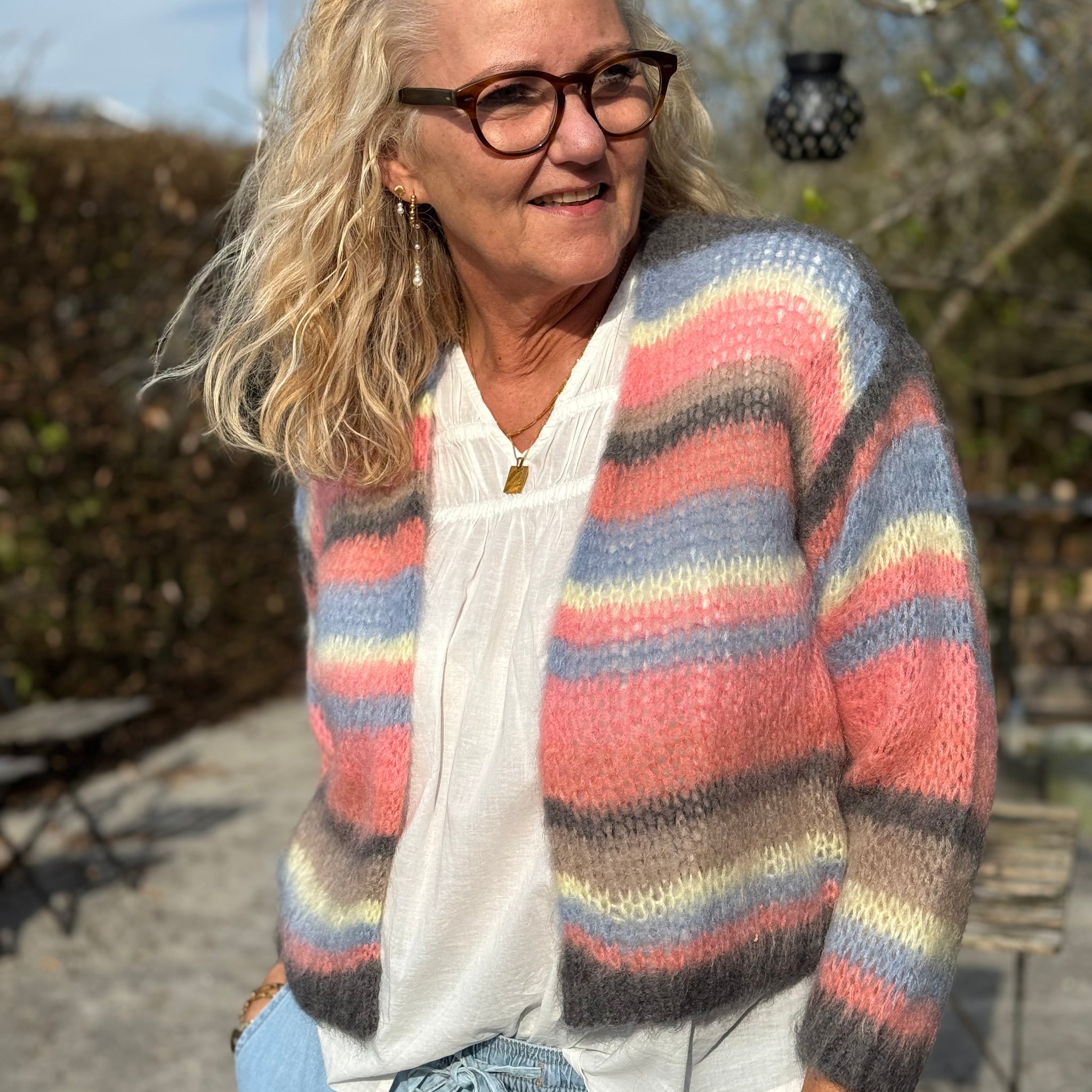 Black Colour Casey Multi Striped Cardigan