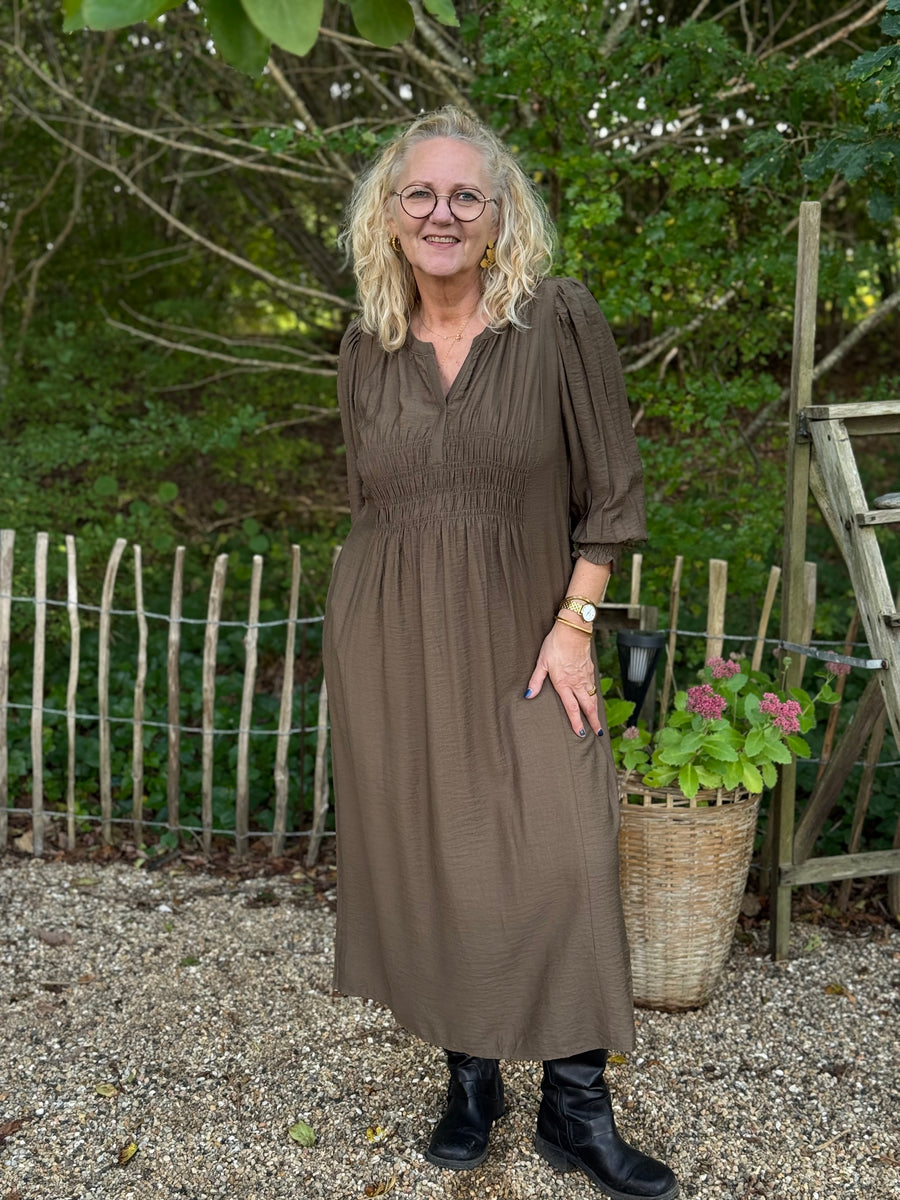 Isay Ane V-Neck Dress - Dark Khaki