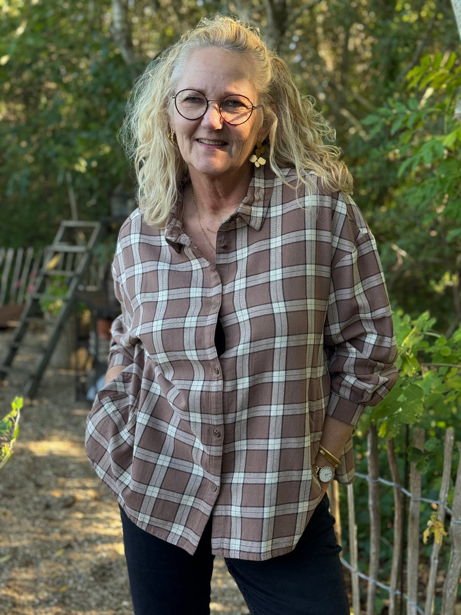 Cream Angie Shirt - Brown Check