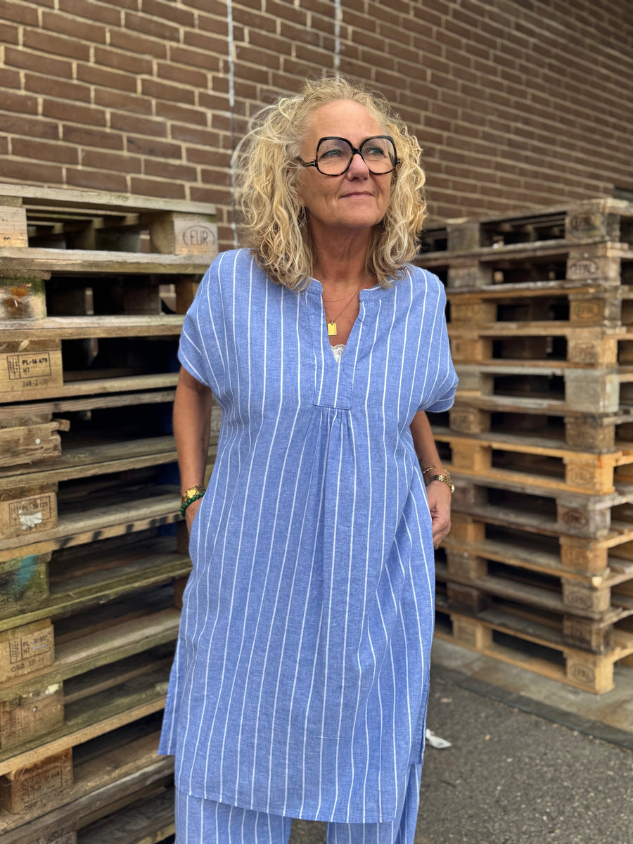 Culture Arletty Dress - Powder Blue/ Gardenia Stripe