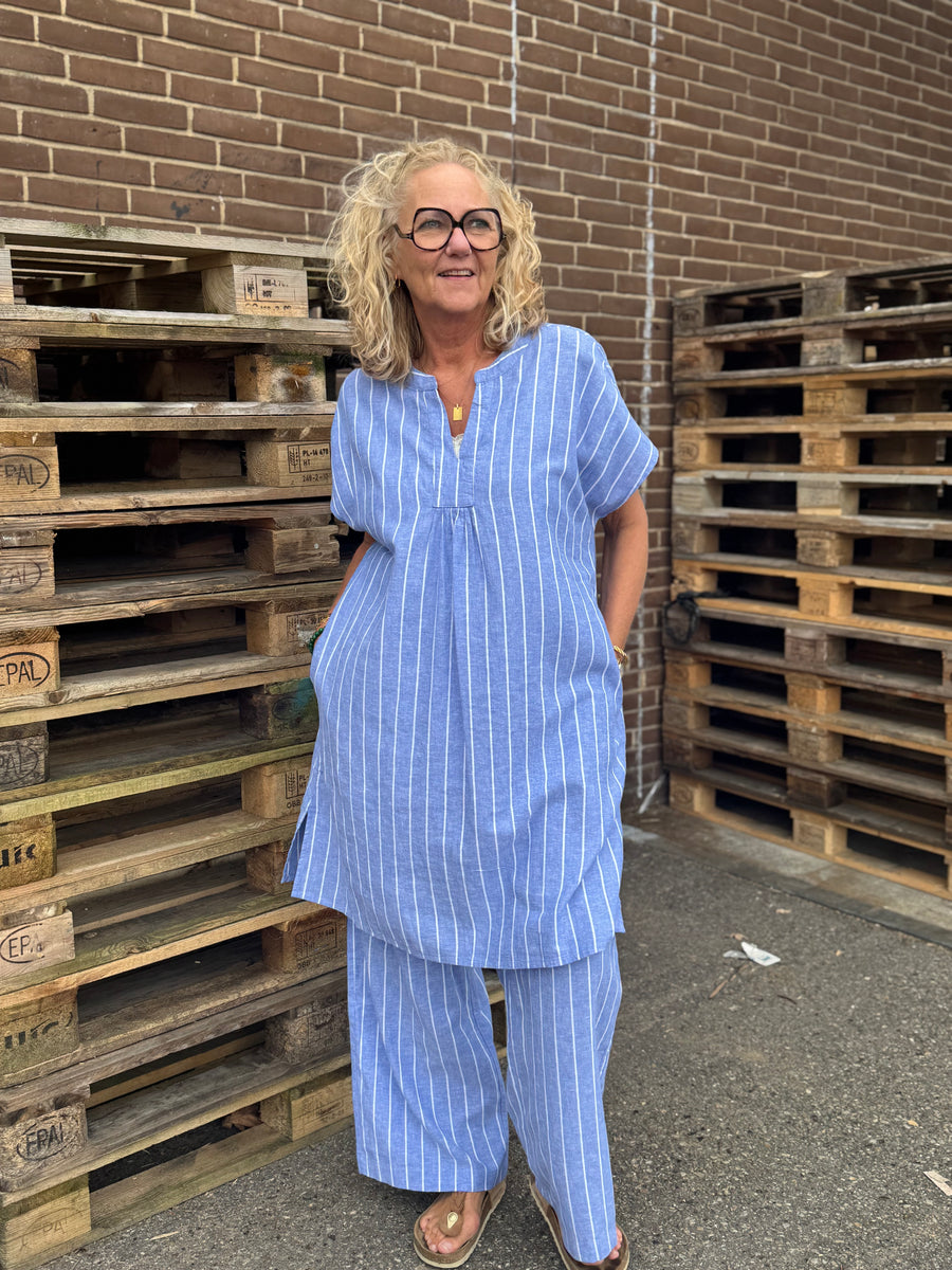 Culture Arletty Dress - Powder Blue/ Gardenia Stripe