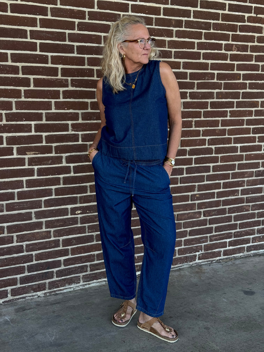 Kaffe Luise Barrel Pants - Dark Blue Chambray