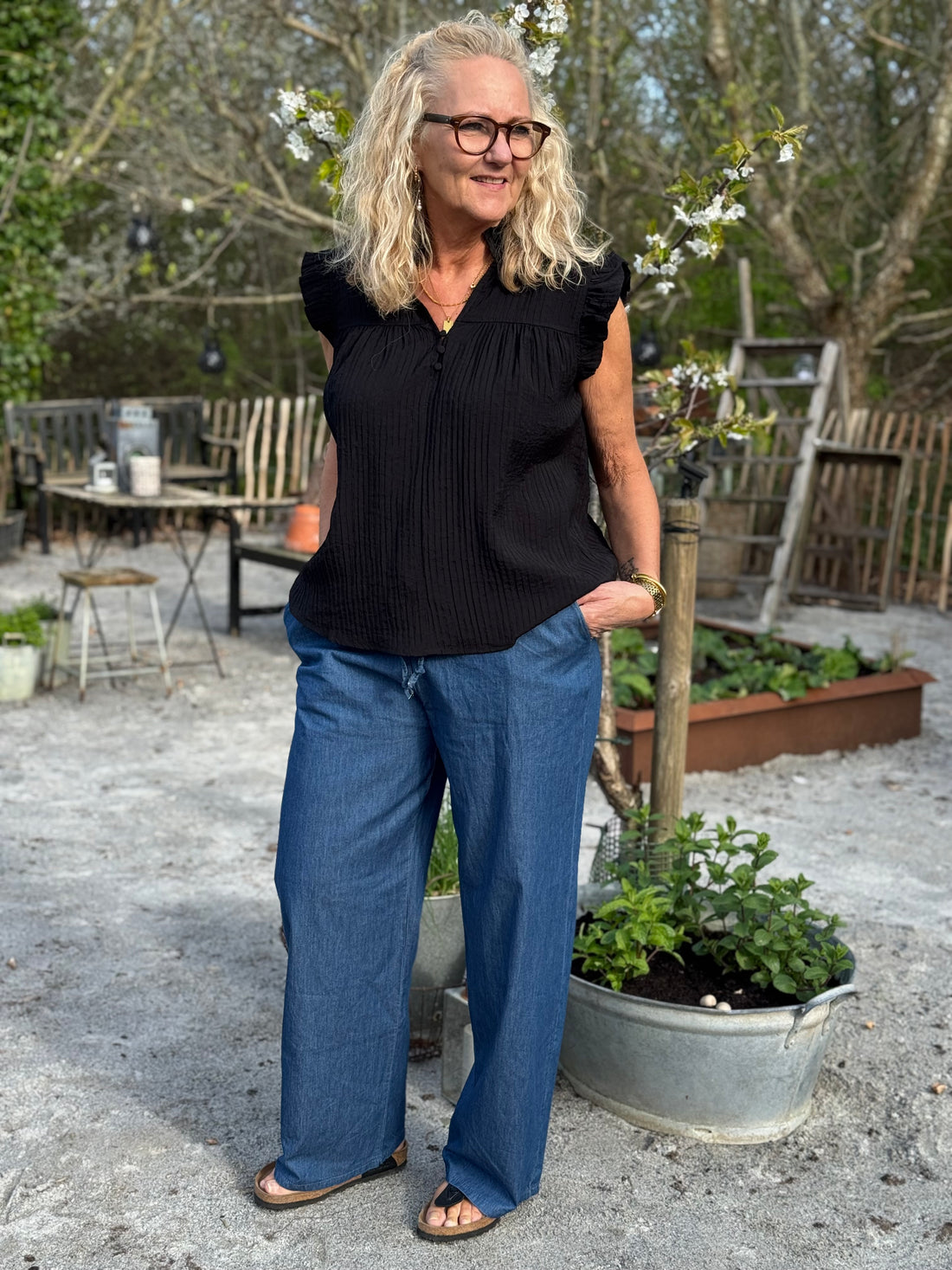 Kaffe Liany Via Blouse - Black Deep