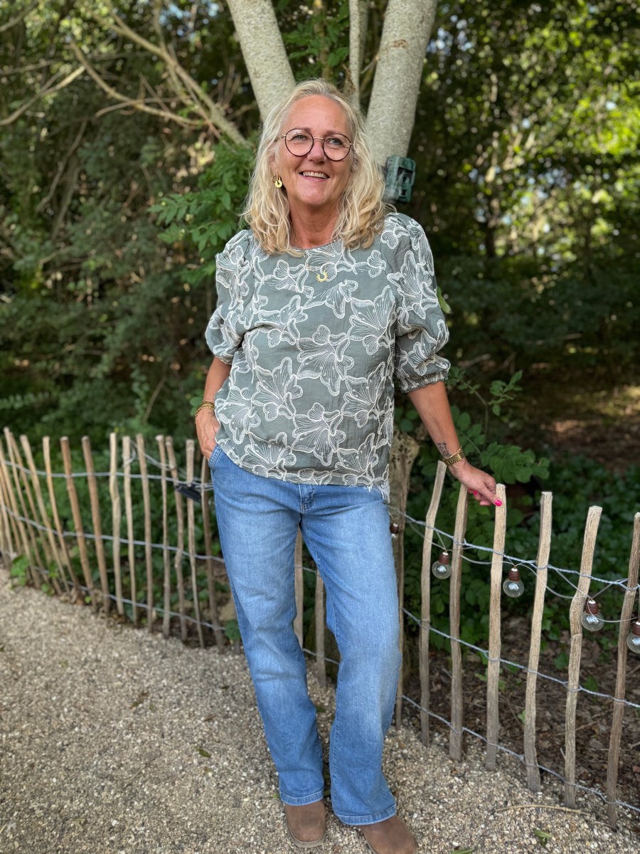 Cream Torli Blouse - Mulled Basil